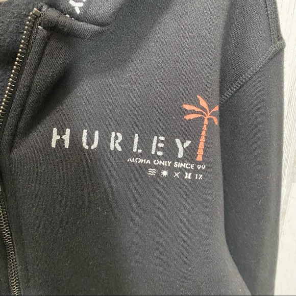 Hurley Palm Tree Logo Black Fleeced Lined Zip Up Hoodie NWT - Picture 9 of 14